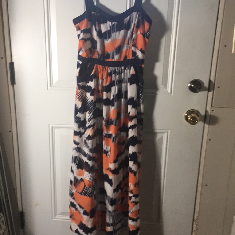 Soprano sleeveless maxi dress side cut outs blue coral abstract design size S